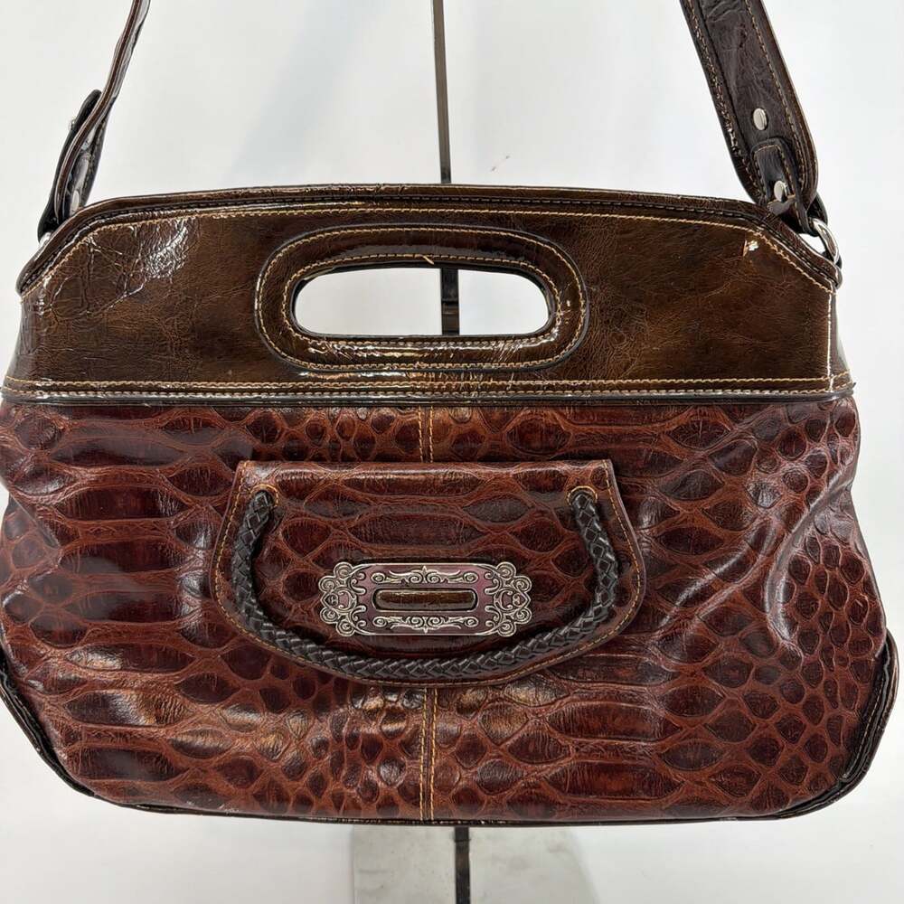 MC Marc Chantel Dark Brown Mock Croc Silver Tone Hardware Shoulder Bag Purse